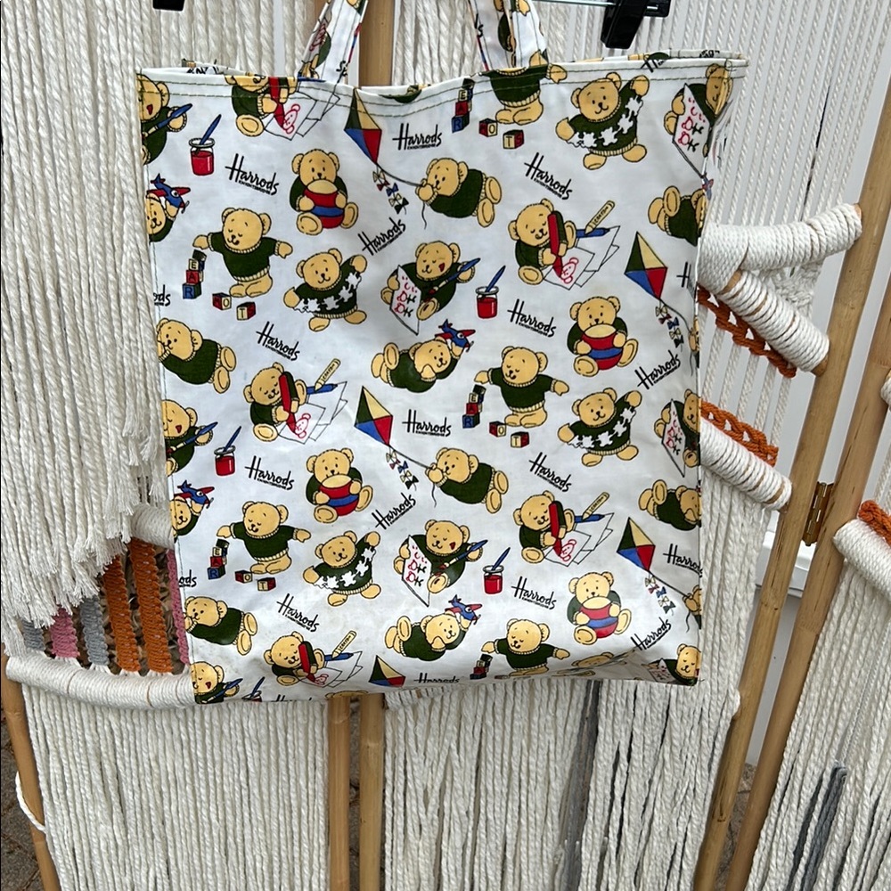 Harrods White Bear Print Tote Bag